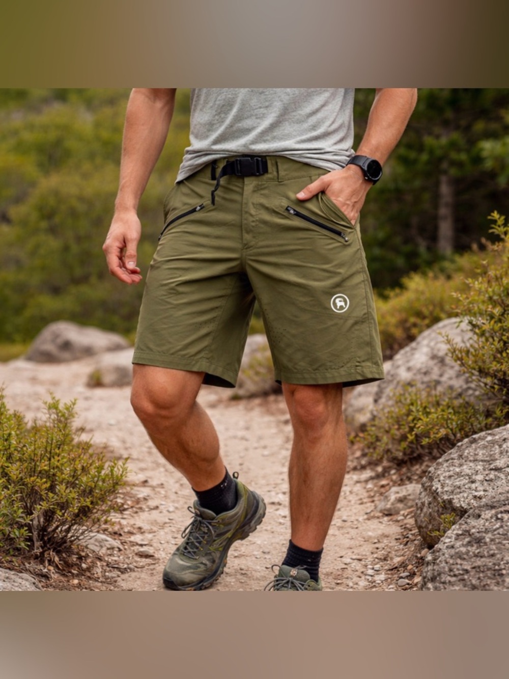 Backcountry Men’s Trail Shorts Olive Green Performance Hiking Lightweight Belted